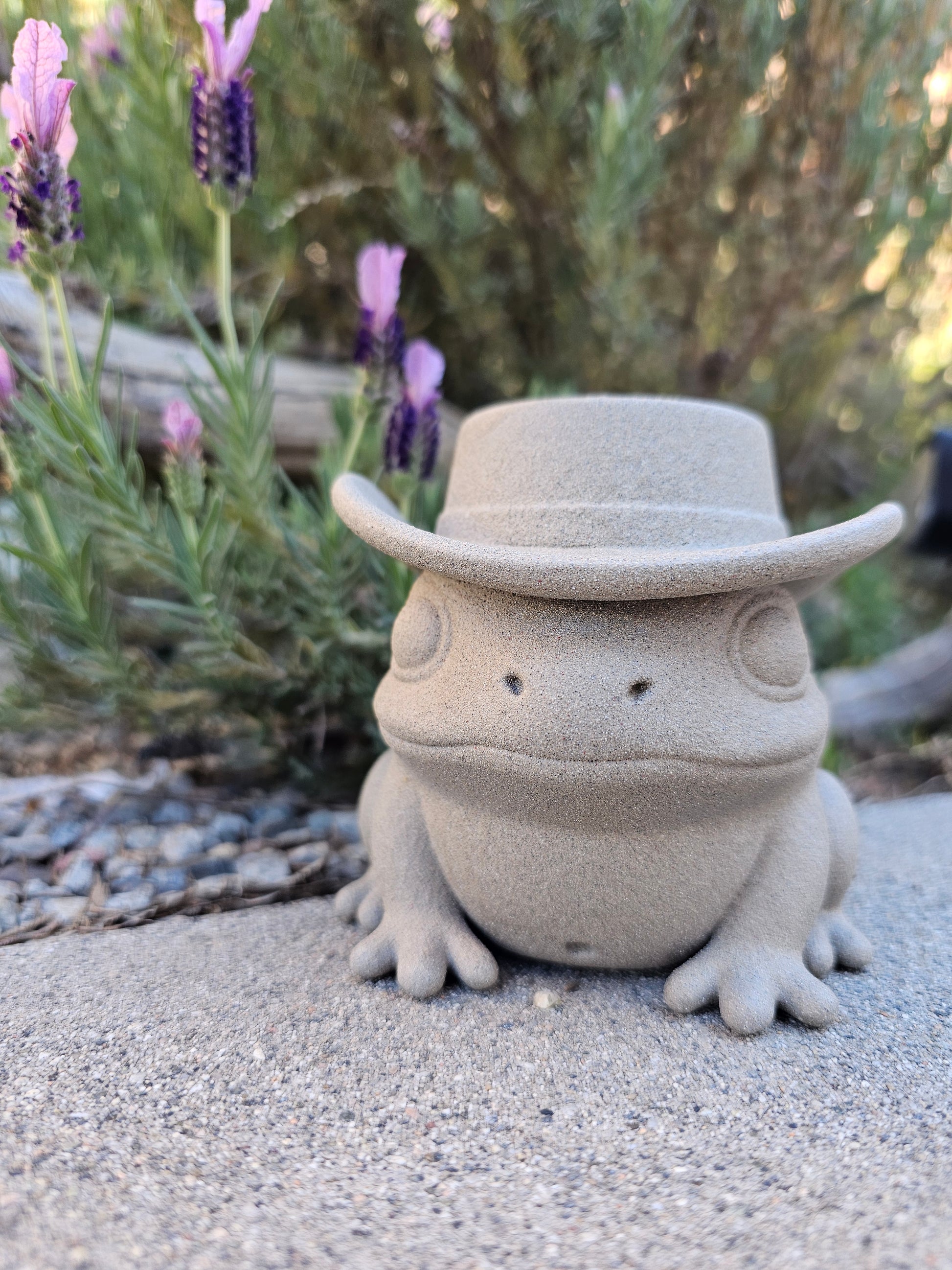 Front view of cowboy frog pencil holder desk organizer by Ghost Cactus Co